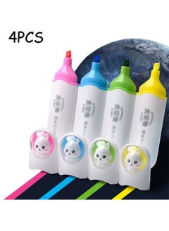 Generic 4Pcs Space Rabbit Soft Head Highlighter Creative Student Reading Mark Key Hand Ledger Candy Color Marker Pens Soft Tip Multi Colored Smear Highlighter Set for Underline Highlighting Journaling  - Image 1