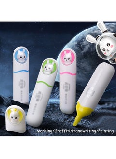 Generic 4Pcs Space Rabbit Soft Head Highlighter Creative Student Reading Mark Key Hand Ledger Candy Color Marker Pens Soft Tip Multi Colored Smear Highlighter Set for Underline Highlighting Journaling  - Image 5