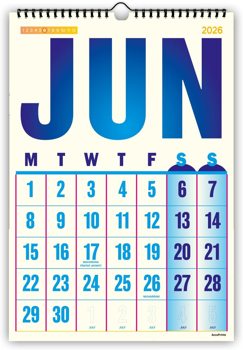 AccuPrints® Wall Calendar 2026 Planner-Size (14 x 20) inch For Office Home Table New Year Hanging Kids (35.5 x 50) cm- (Multi color wall) - Image 3
