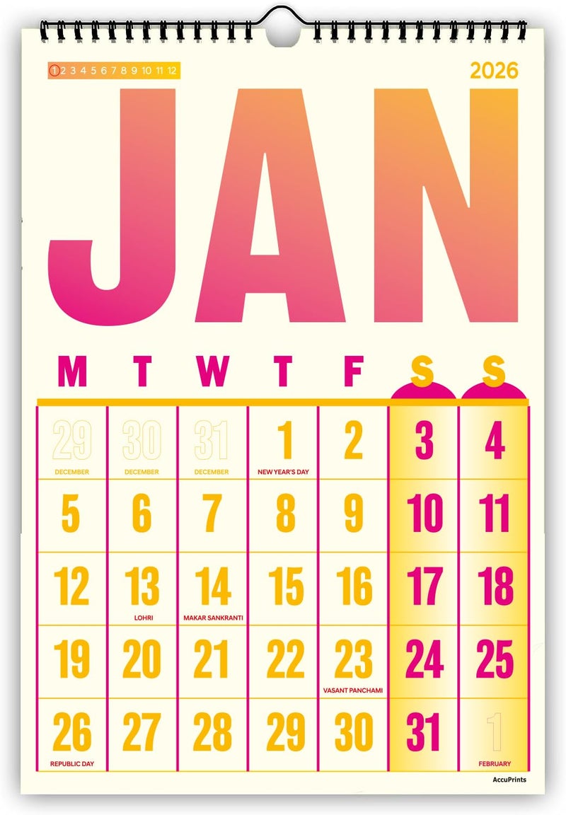 AccuPrints® Wall Calendar 2026 Planner-Size (14 x 20) inch For Office Home Table New Year Hanging Kids (35.5 x 50) cm- (Multi color wall) - Image 4