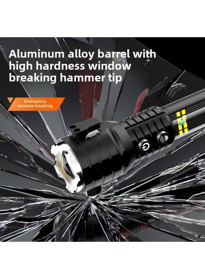 Loquat White Laser High-power Strong Light Outdoor Multifunctional Solar Vehicle Fire Emergency Self-rescue Safety Hammer Flashlight-Product Specifications:705 Red Gift Box Model 【white Laser + Telescopic - Image 3
