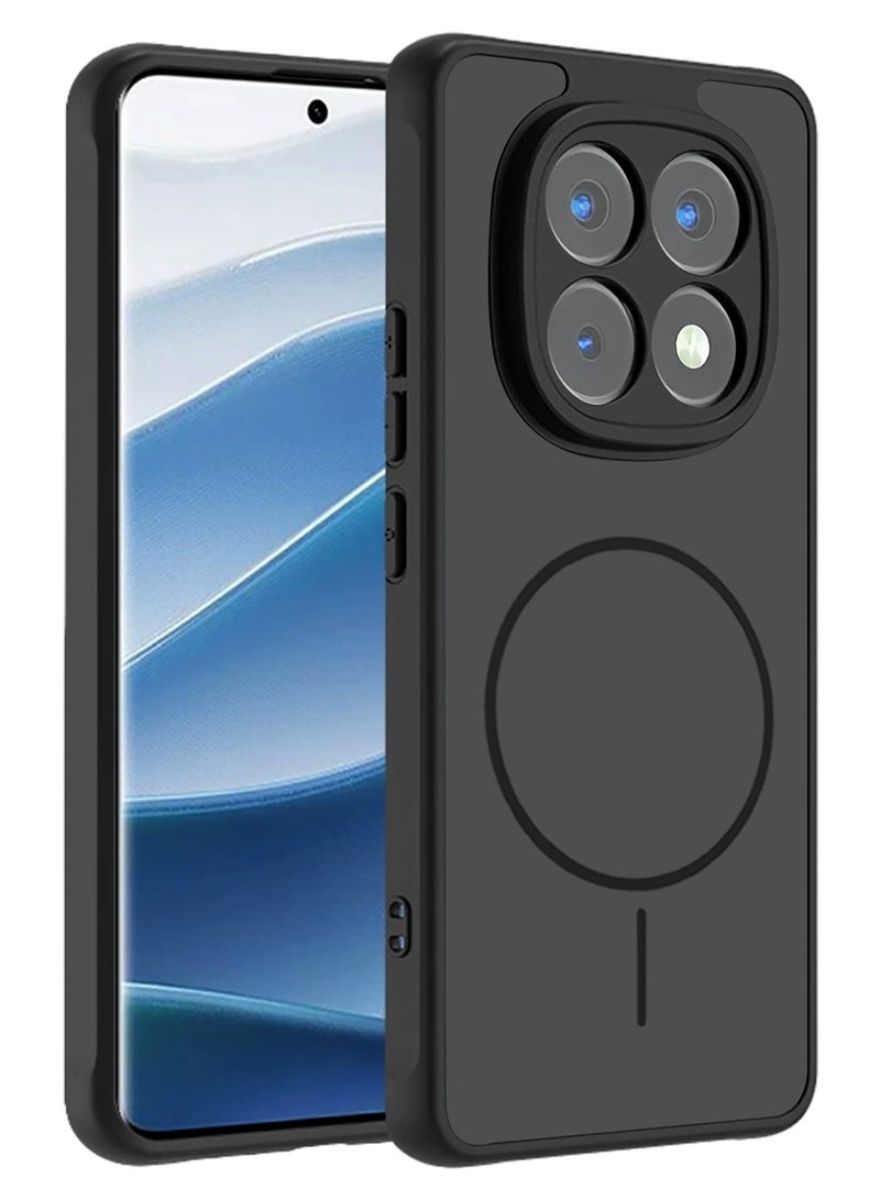 جراب مقاوم للصدمات غير لامع لهاتف Xiaomi Redmi Note 14 Pro 5G - غطاء خلفي شفاف بتصميم دائري وحماية مدمجة للكاميرا (أسود)