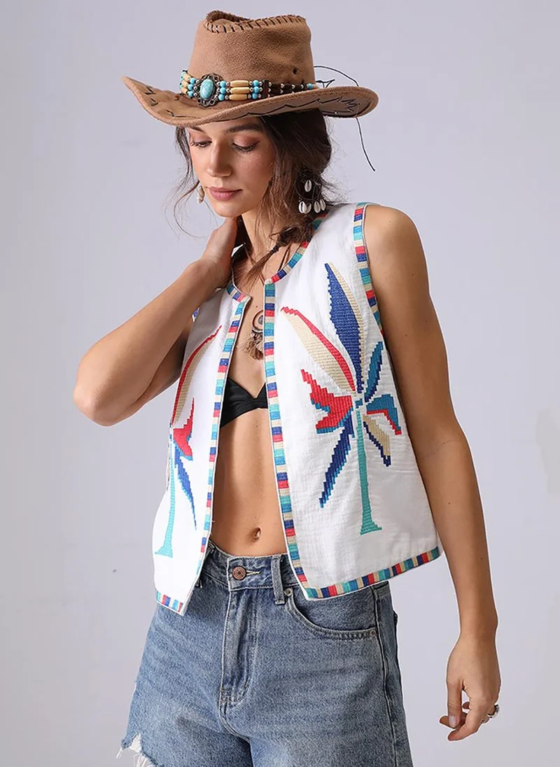 YUNIQEE White Sleeveless Open Front Jacket