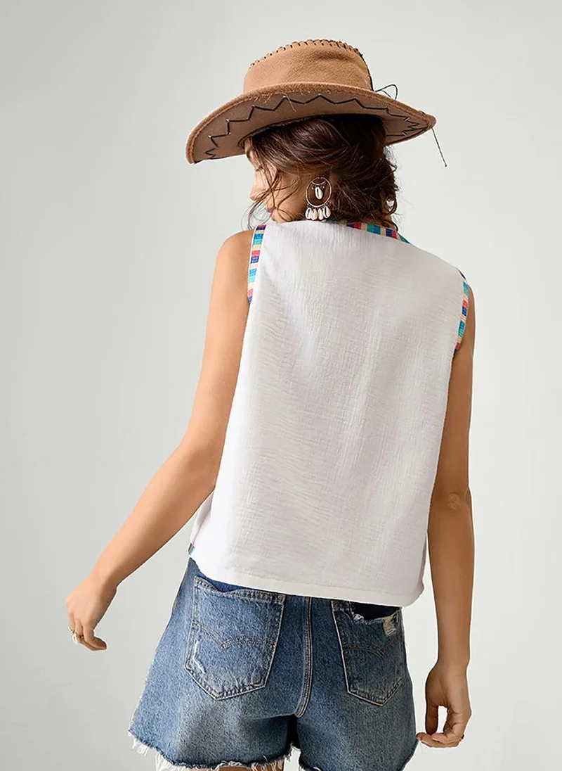 YUNIQEE White Sleeveless Open Front Jacket