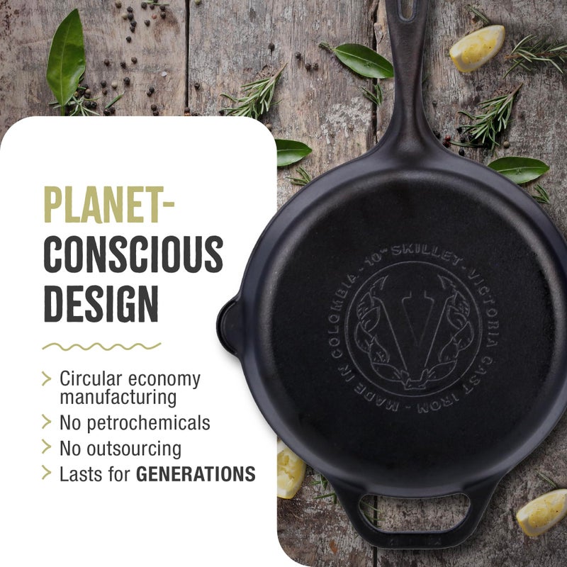 Victoria 10-Inch Cast Iron Skillet, Pre-Seasoned Cast-Iron Frying Pan with Long Handle, Made in Colombia - Image 5