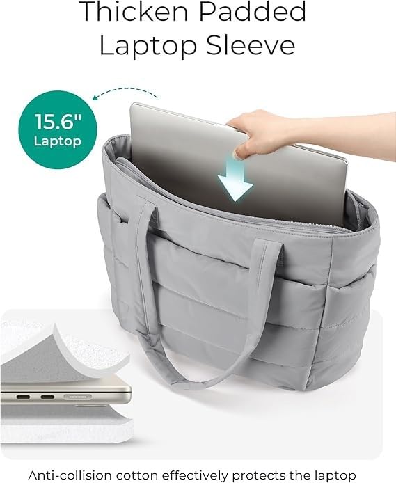 Prplet Tote Bag for Woman | Lightweight Puffy Shoulder Handbag with Multi Compartment | Travel, Office, Gym & Daily Use | Durable Taslan Fabric (Grey) - Image 5