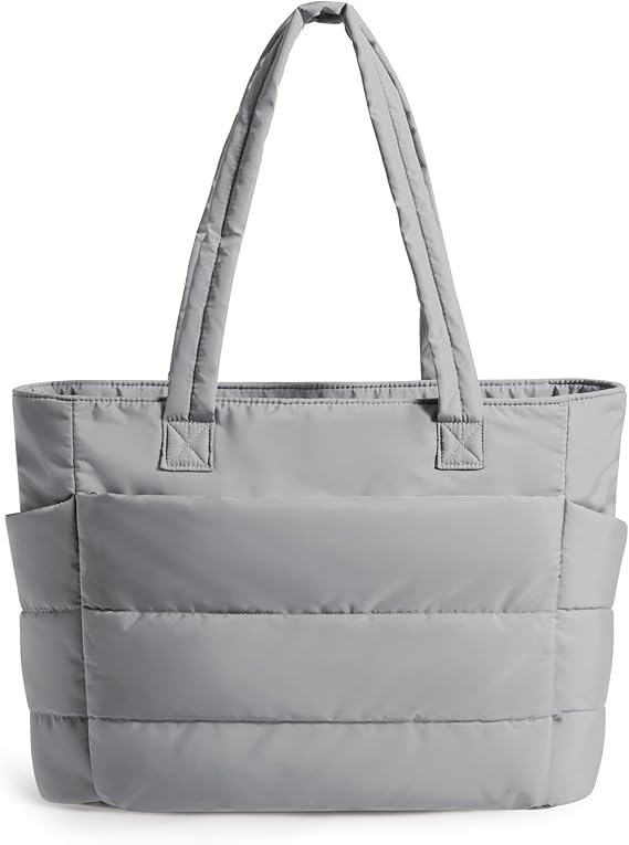 Prplet Tote Bag for Woman | Lightweight Puffy Shoulder Handbag with Multi Compartment | Travel, Office, Gym & Daily Use | Durable Taslan Fabric (Grey) - Image 1