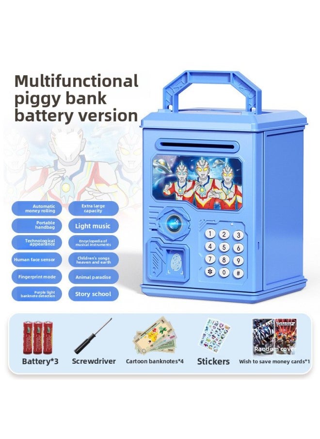 Generic - 2024 Children's Ultraman Piggy Bank Boy's Large Capacity Can't Fall, Only Can't Enter, Password Piggy Bank-Color:Superman Combination [face Fingerprint Version ε Music Story] Battery - Image 1