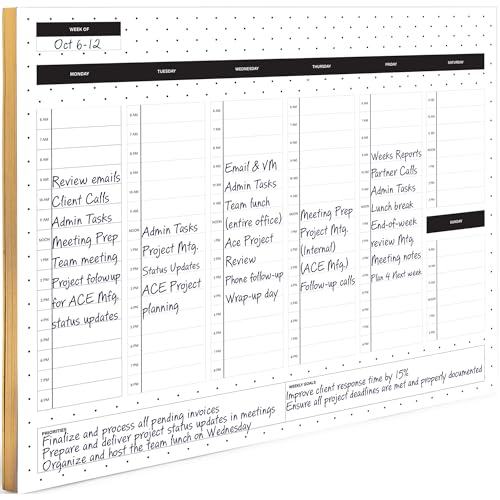 Blu Monaco Dots Weekly Notepad – Time Blocking Pad with 52 Tear-Off Sheets – Beautiful Desk Organizer with Hourly Slots, Priorities, and Goals – Perfect for Balance and Productivity - Image 1
