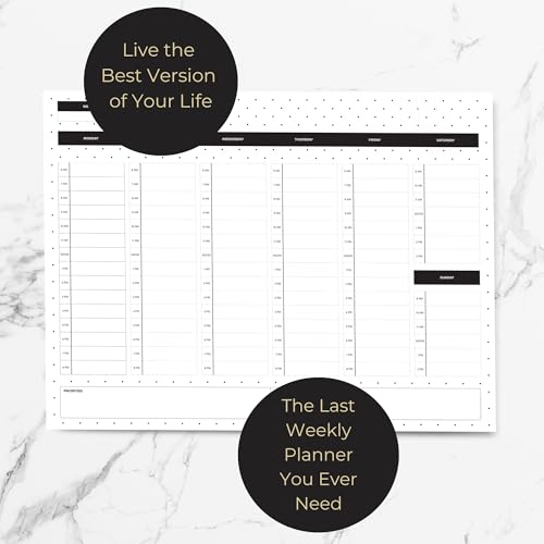 Blu Monaco Dots Weekly Notepad – Time Blocking Pad with 52 Tear-Off Sheets – Beautiful Desk Organizer with Hourly Slots, Priorities, and Goals – Perfect for Balance and Productivity - Image 3