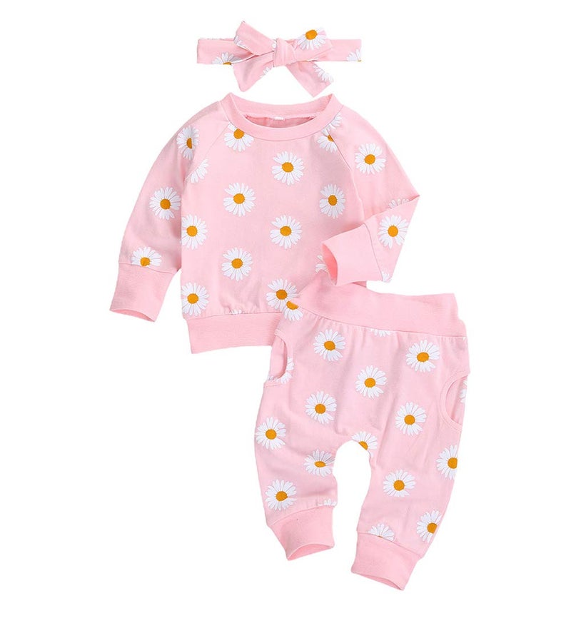 MaBaby Newborn Infant Baby Girl Clothes Set Sweatshirts Tops Pants Toddler Girl Outfits Gifts 3 6 9 12 18 24 Months Pink 06 Months