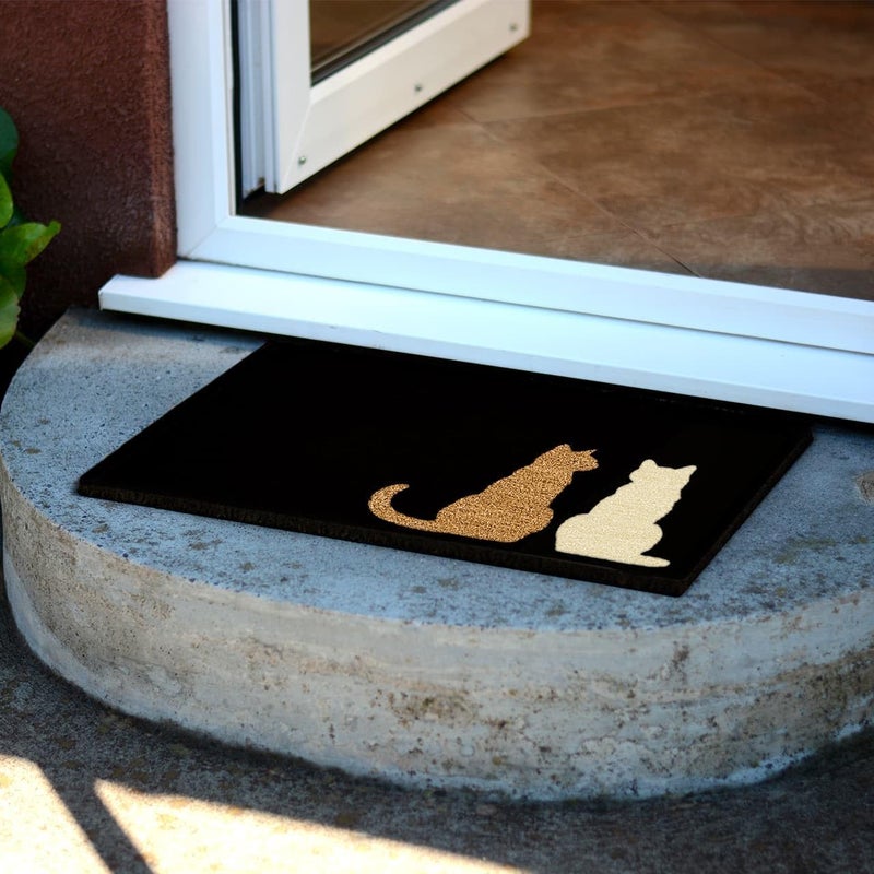 CKB Ltd Two Sitting Cats Front and Back Printed Non Slip Coir Doormat Indoor Outdoor Door Mat (Black/Bright White) - Image 2