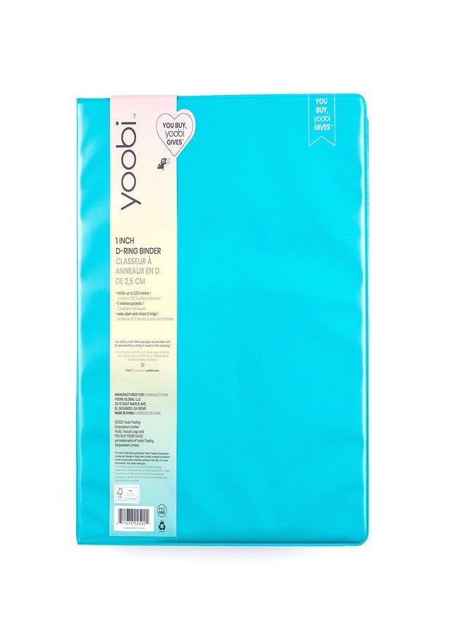 Yoobi 1 Inch Binder - 3-Ring Binder with 2 Pockets - Holds up to 220 Sheets - Aqua - Image 4
