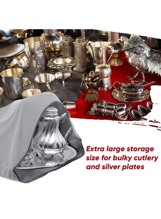ليفيدي أكياس تخزين فضية من LEIFIDE كبيرة الحجم (24 × 30 بوصة) مزودة بسحّاب، مصنوعة من القماش المقاوم للتشوه، لتخزين الفضة، وصينية الفضة، والمجوهرات، وأدوات المائدة، ومزهرية الفضة، وقماش تلميع الفضة لتنظيف التشويه (رمادي فاتح) - Image 5