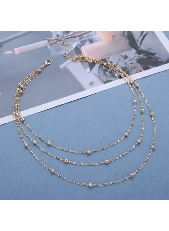 جوليا ستور قلادة تشوكر أنيقة فاخرة من الفولاذ المقاوم للصدأ مطلية بالذهب عيار 18 قيراطًا ومزينة بخرز على شكل قمر صناعي، سلسلة عصرية متعددة الطبقات، للنساء، مجوهرات يومية - Image 4