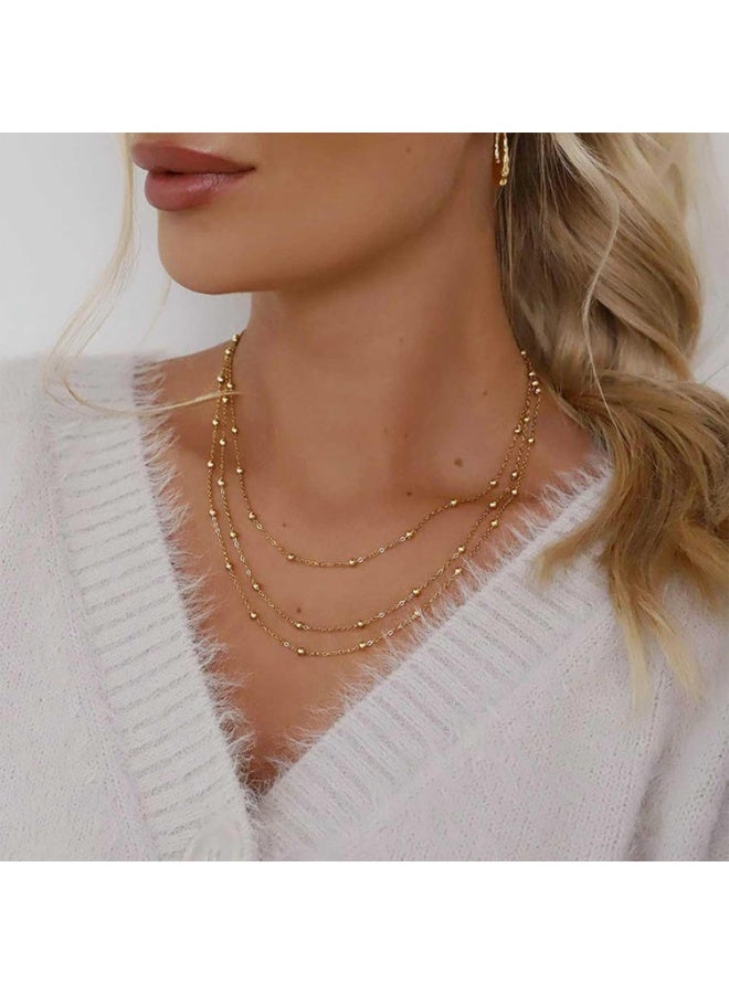 جوليا ستور قلادة تشوكر أنيقة فاخرة من الفولاذ المقاوم للصدأ مطلية بالذهب عيار 18 قيراطًا ومزينة بخرز على شكل قمر صناعي، سلسلة عصرية متعددة الطبقات، للنساء، مجوهرات يومية - Image 3