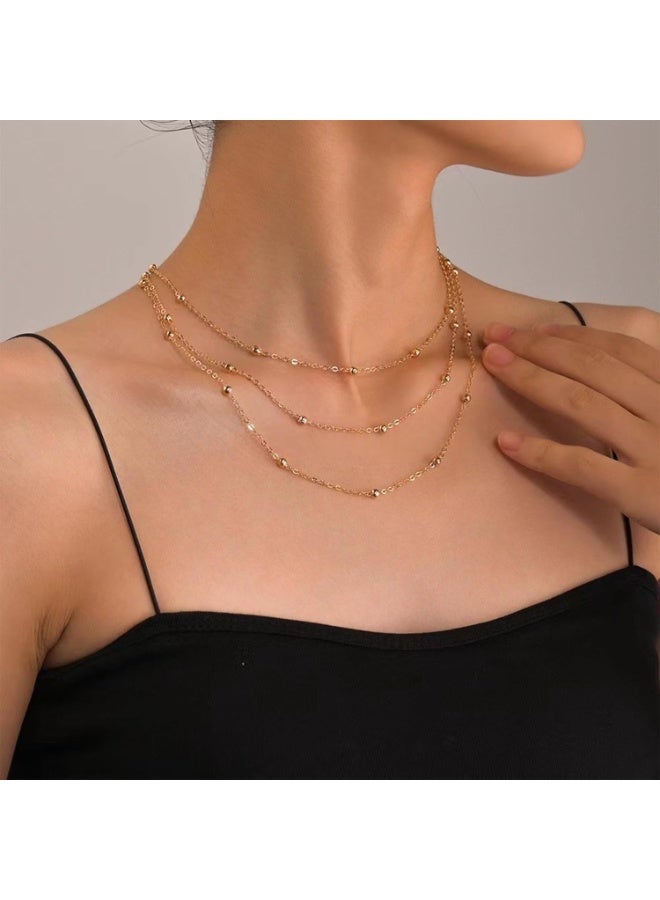 جوليا ستور قلادة تشوكر أنيقة فاخرة من الفولاذ المقاوم للصدأ مطلية بالذهب عيار 18 قيراطًا ومزينة بخرز على شكل قمر صناعي، سلسلة عصرية متعددة الطبقات، للنساء، مجوهرات يومية - Image 2