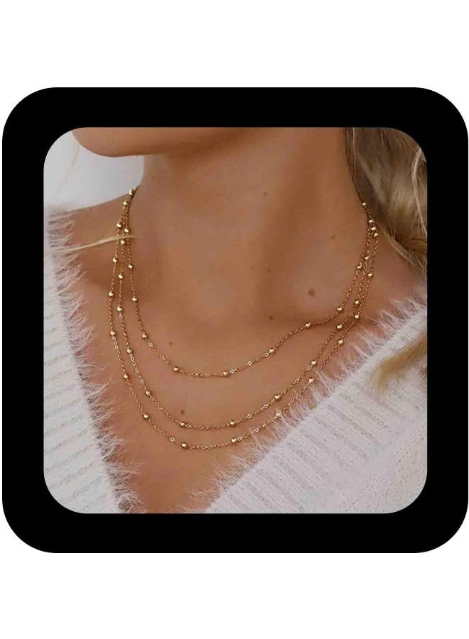 جوليا ستور قلادة تشوكر أنيقة فاخرة من الفولاذ المقاوم للصدأ مطلية بالذهب عيار 18 قيراطًا ومزينة بخرز على شكل قمر صناعي، سلسلة عصرية متعددة الطبقات، للنساء، مجوهرات يومية - Image 1