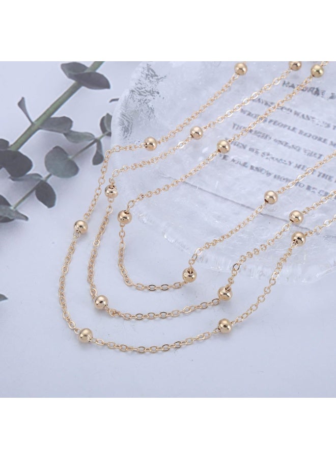 جوليا ستور قلادة تشوكر أنيقة فاخرة من الفولاذ المقاوم للصدأ مطلية بالذهب عيار 18 قيراطًا ومزينة بخرز على شكل قمر صناعي، سلسلة عصرية متعددة الطبقات، للنساء، مجوهرات يومية - Image 5