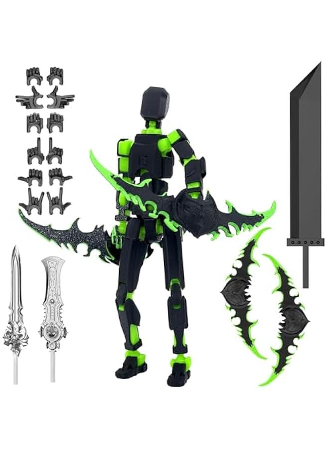 (Assembly Completed) 3D Printed Action Figure，T13 Robot Action Figure, T13 Collectible Action Figure Articulated, for Collectors Desktop Decorations ((Black Green)) - Image 1