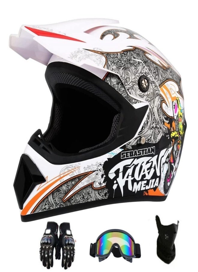VarietyVoyageD 4-Piece Full Face Racing Motorcycle Helmet Kit Protective Gear Motorcycle Helmets Street Bike Racing Moto Helmet Cartoon Car Helmet Electric Car Helmet Suitable For Young Boys And Girls ﻿  - Image 1