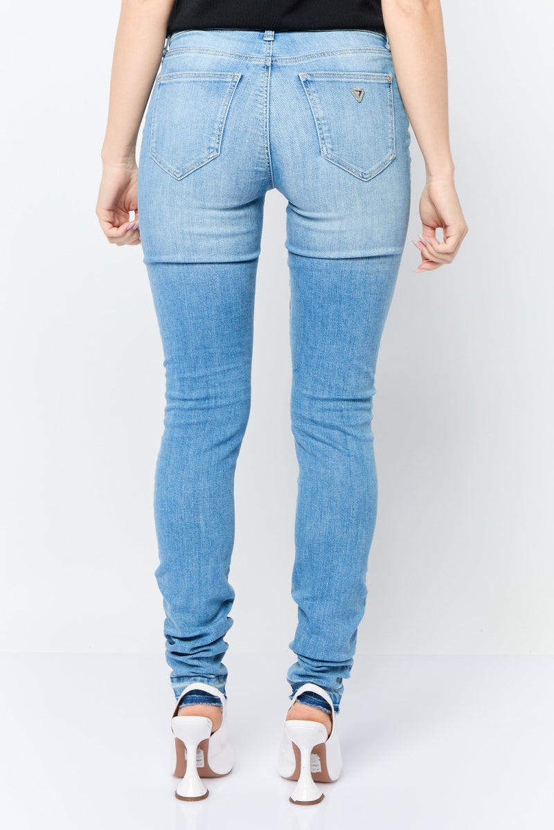 GUESS Women Skinny Fit Washed Denim Jeans, Light Blue - Image 2