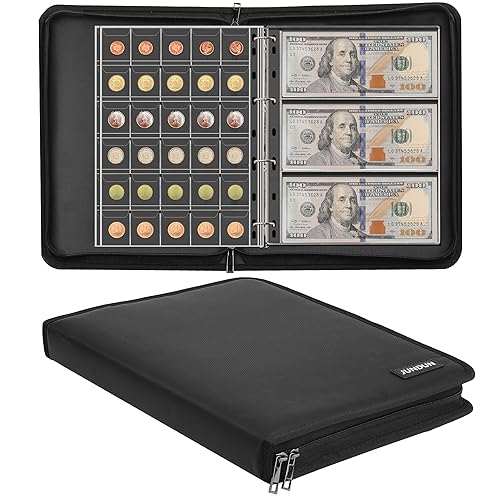 JUNDUN Fireproof Coin Collection Album for Collectors 300 Pockets Coins Collecting Album 36 Sleeves Money Storage Case for Coin Currency Collection Supplies Bill Pennies Quarters StampF65C001B - Image 1