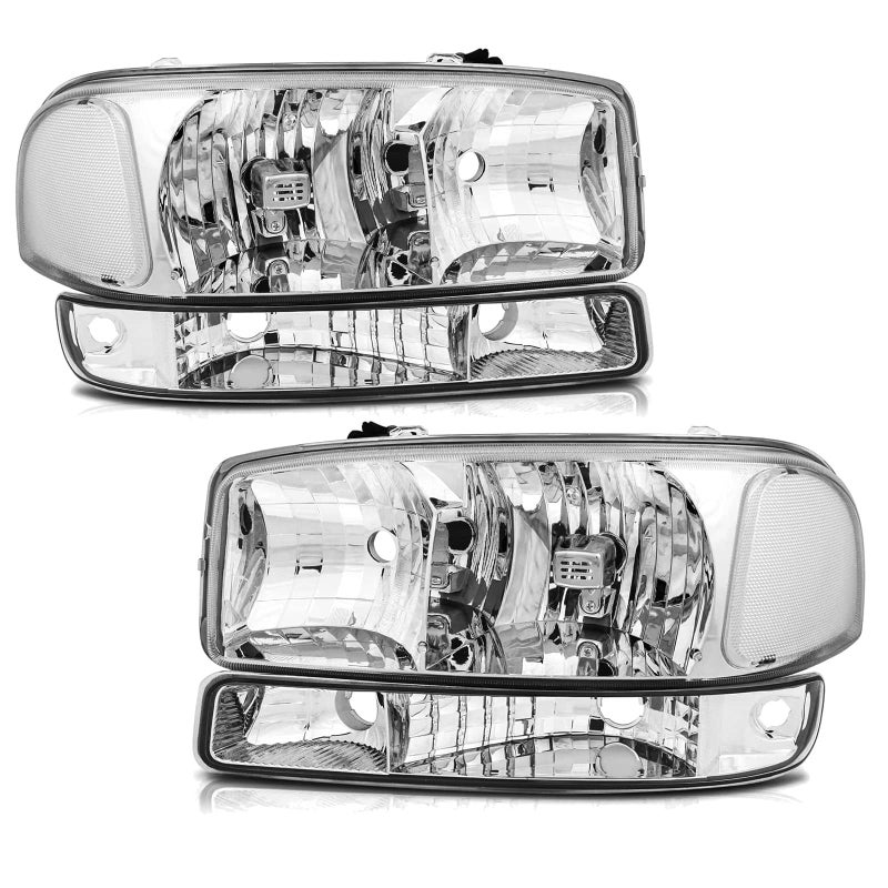 مجموعة مصابيح أمامية لسيارة GMC Sierra 1500 2500 3500 1999-2006 و Yukon XL مع أضواء الصدام هيكل كروم شفاف
