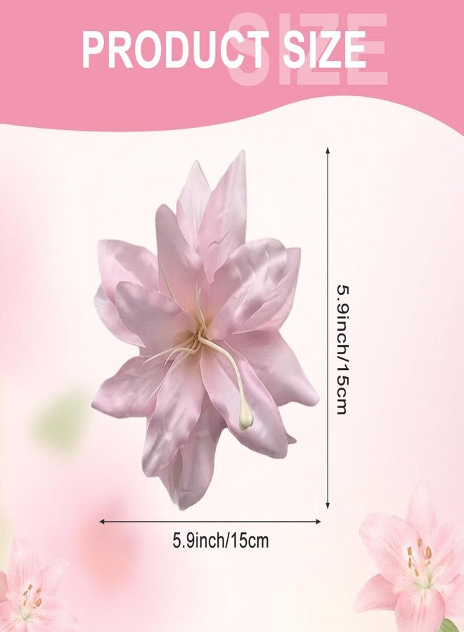 إريوكتري قطعتان من مشابك الشعر على شكل زهرة زنبق صناعية وردية اللون، بطول 5.9 بوصة، إكسسوارات شعر مزينة بالزهور للنساء لحفلات الزفاف والشاطئ، دبابيس شعر لتزيين رأس العروس - Image 2