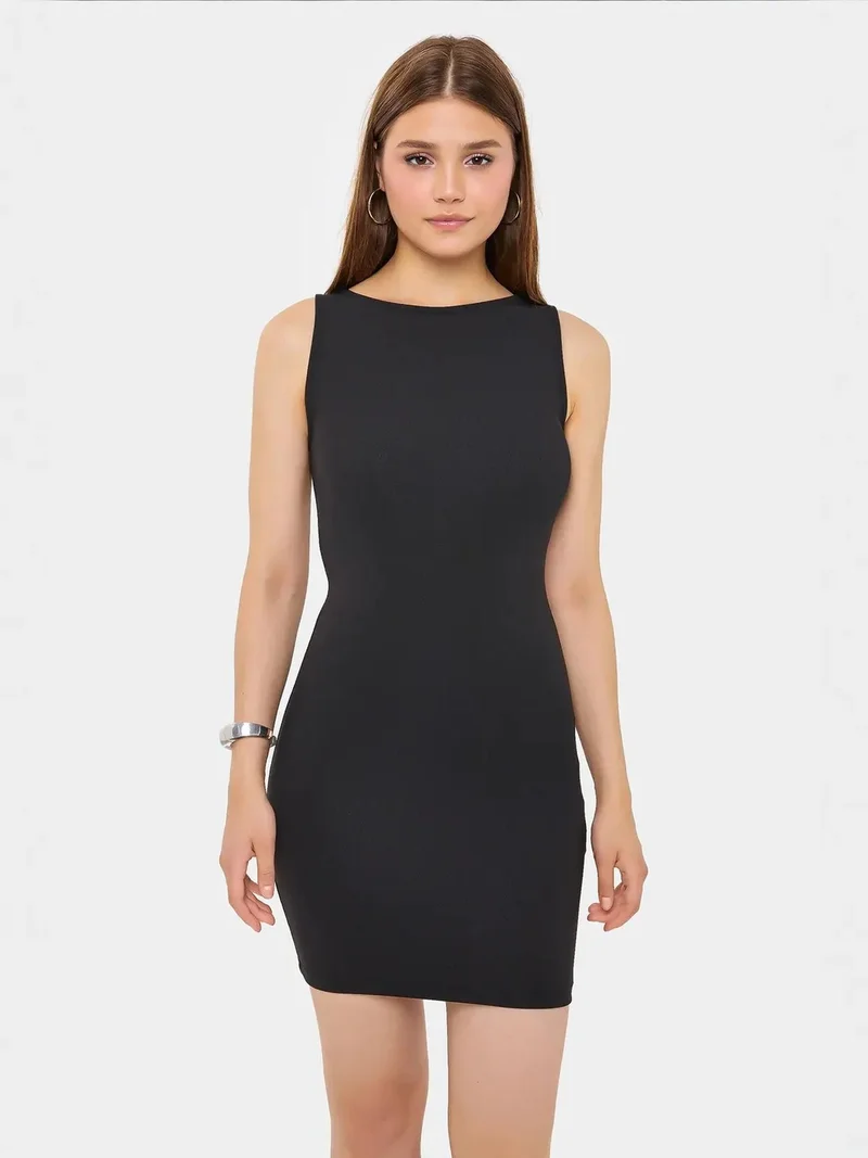 Hiccup Black Sleeveless Bodycon Mini Dress with Boat Neck for Women | Best Price UAE