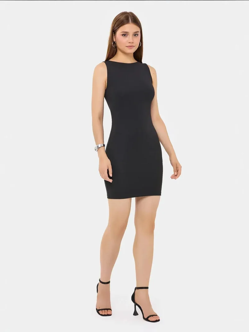 HICCUP Sleeveless Bodycon Mini Dress with Boat Neck