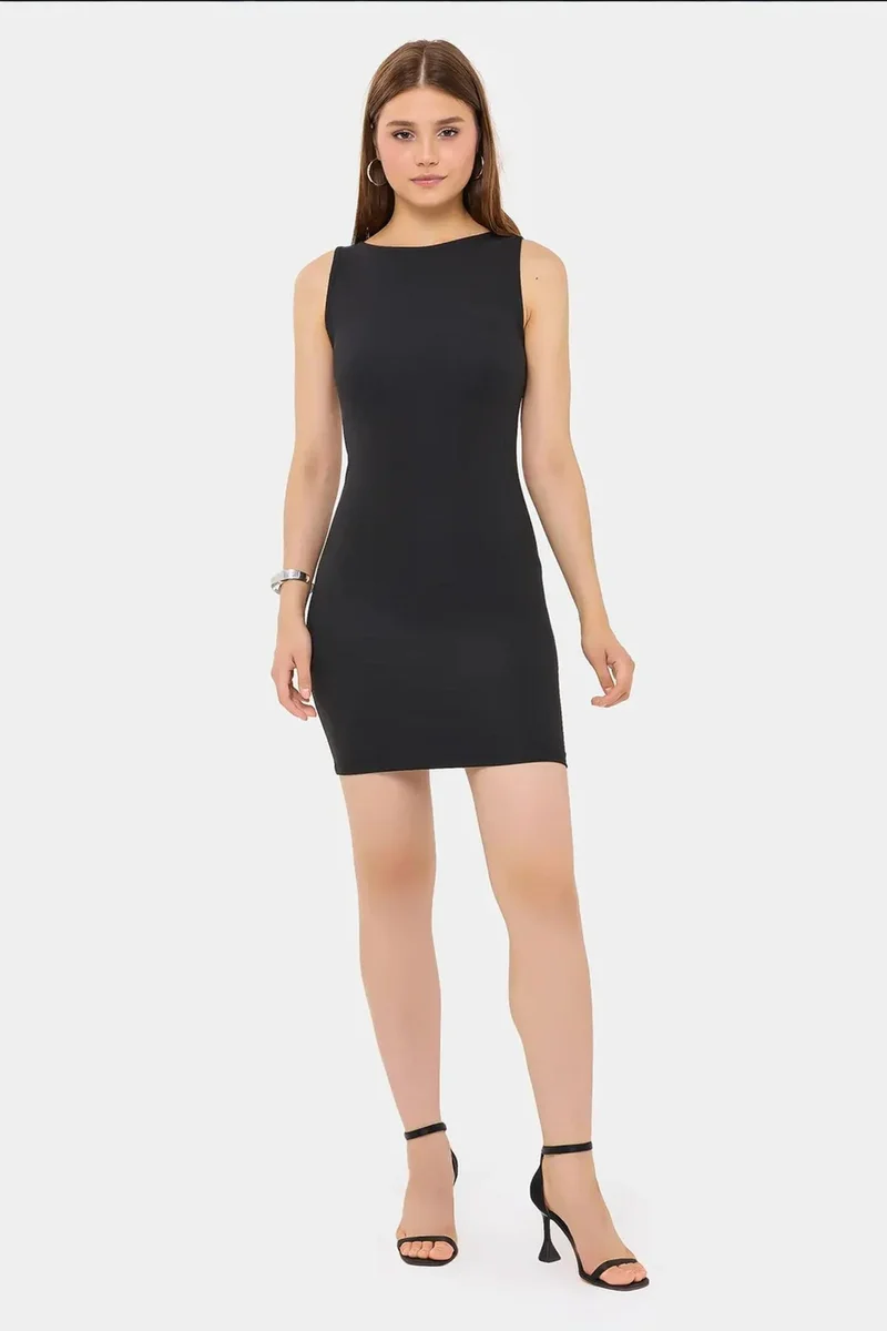 Hiccup Sleeveless Bodycon Mini Dress with Boat Neck