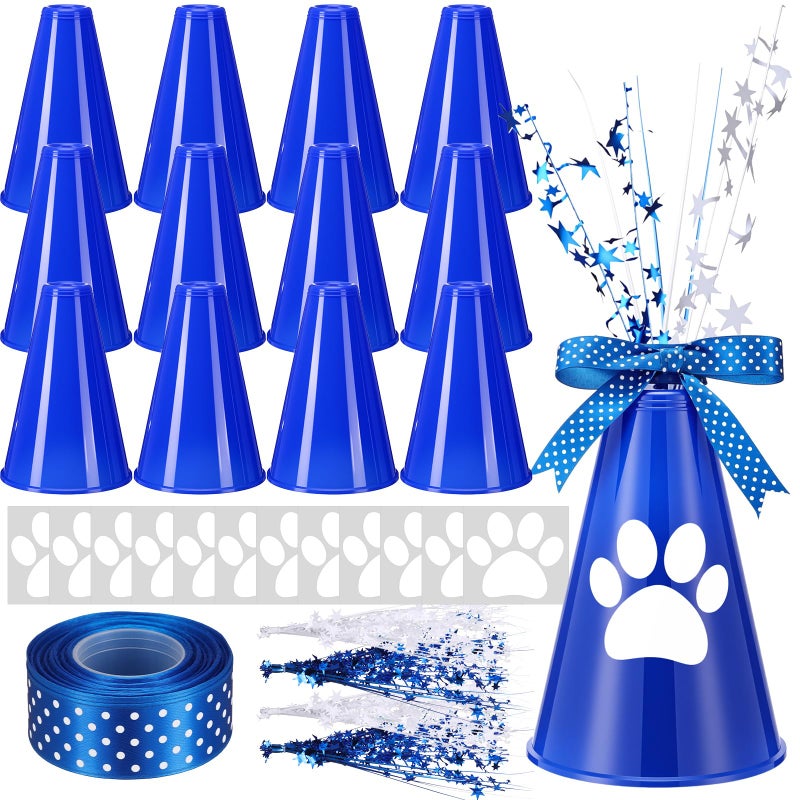 Rotatingpals 12 Pcs Blue Cheer Megaphone Bulk Plastic DIY Megaphone Party Accessory Cheerleading Centerpiece Decor for School Cheers Sports Match Game Outdoor ActivitiesPawBlue White - Image 3