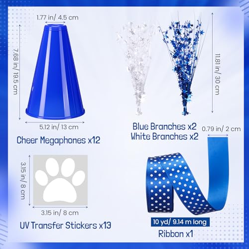 Rotatingpals 12 Pcs Blue Cheer Megaphone Bulk Plastic DIY Megaphone Party Accessory Cheerleading Centerpiece Decor for School Cheers Sports Match Game Outdoor ActivitiesPawBlue White - Image 5