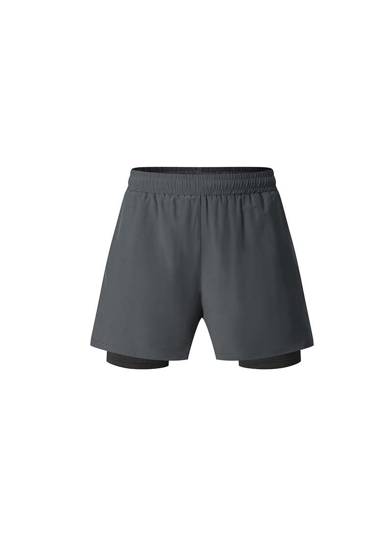 Mens Summer Running Shorts Quick Dry Breathable Fitness Gym Three-quarter Length Fake Two-Piece Shorts Available for Logo Printing Dark gray  - Image 1