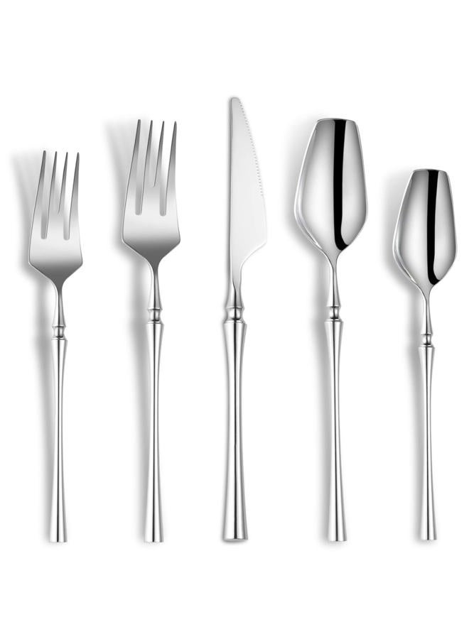 Lemeya 20-Piece Silverware Set for 4,Modern 18/10 Stainless Steel Flatware Set,Unique Rustic Cutlery Utensils Set,Spoon and Fork Set for Home, Restaurant,Wedding,Mirror Polished,Dishwasher Safe - Image 1