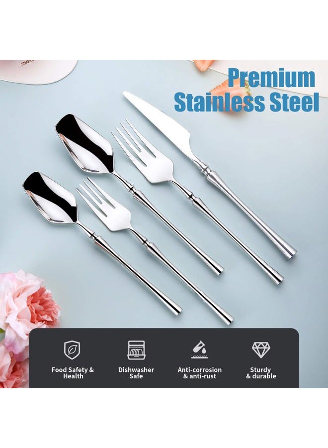 Lemeya 20-Piece Silverware Set for 4,Modern 18/10 Stainless Steel Flatware Set,Unique Rustic Cutlery Utensils Set,Spoon and Fork Set for Home, Restaurant,Wedding,Mirror Polished,Dishwasher Safe - Image 3