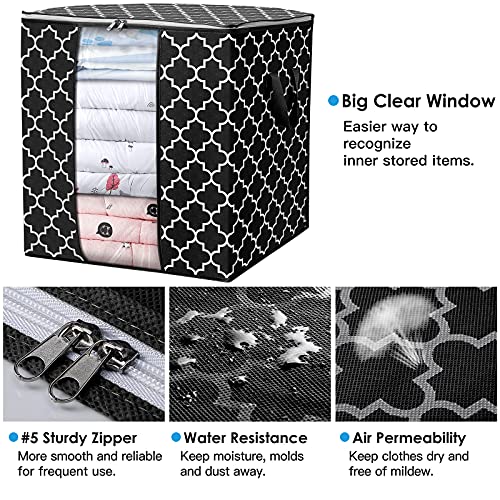 WISELIFE حقائب تخزين WISELIFE [3 عبوات/100 لتر] لتنظيم وتخزين البطانيات والملابس، حاويات قابلة للطي مع مقبض معزز، نافذة شفافة، سحابات متينة، سوداء - Image 3
