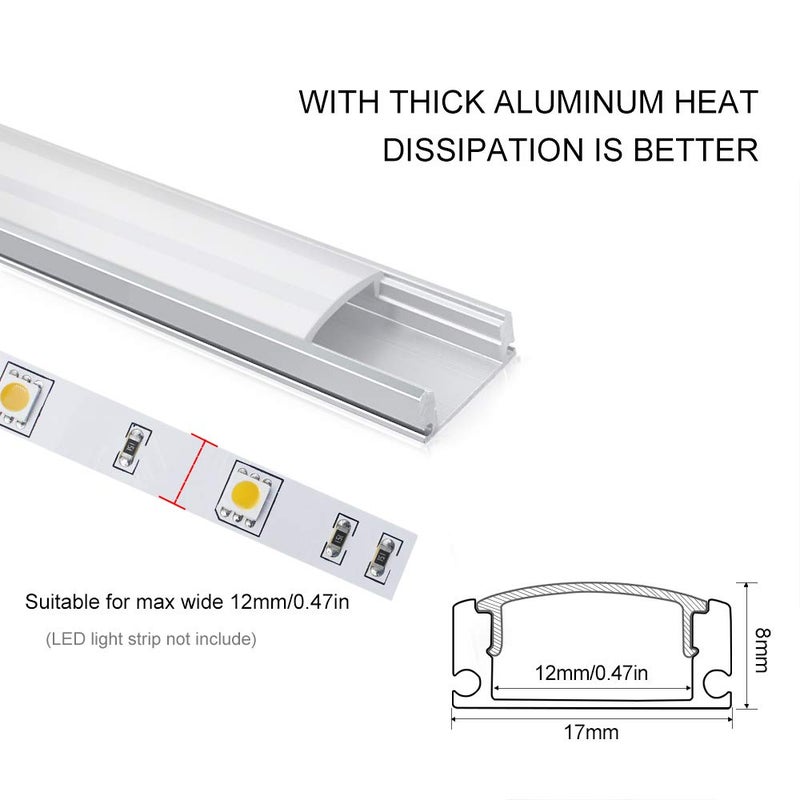LightingWill 20-Pack Aluminum Profile Channel 3.3ft/1Meter Silver U-Shape LED Diffuser With Milky White Cover, End Caps and Mounting Clips for Strip Lights U02 - Image 2
