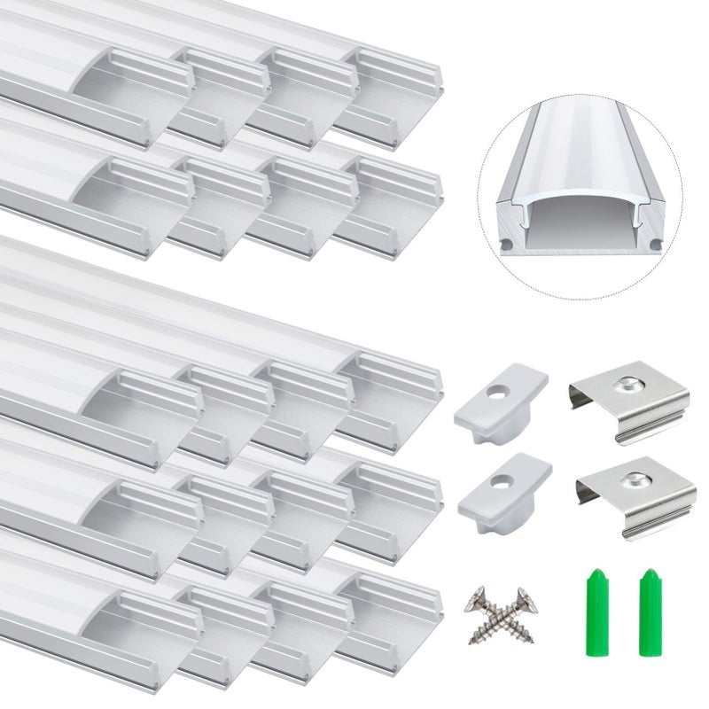 LightingWill 20-Pack Aluminum Profile Channel 3.3ft/1Meter Silver U-Shape LED Diffuser With Milky White Cover, End Caps and Mounting Clips for Strip Lights U02 - Image 1