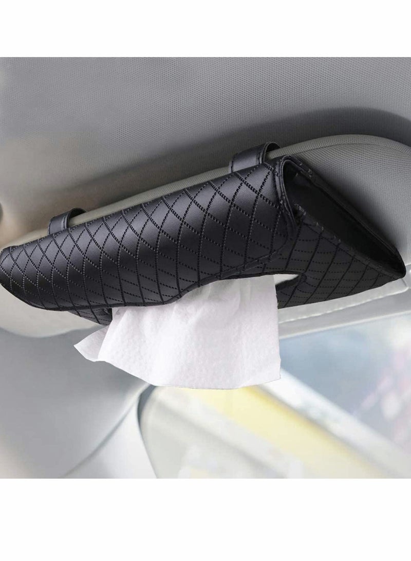 KASTWAVE Car Tissue Holder, Luxury Tissue Box Holder for Car, Sun Visor Napkin Holder, Hanging Car Tissues Holder for Car & Truck Decoration, PU Leather Backseat Car Tissue Box (Black)  - Image 1