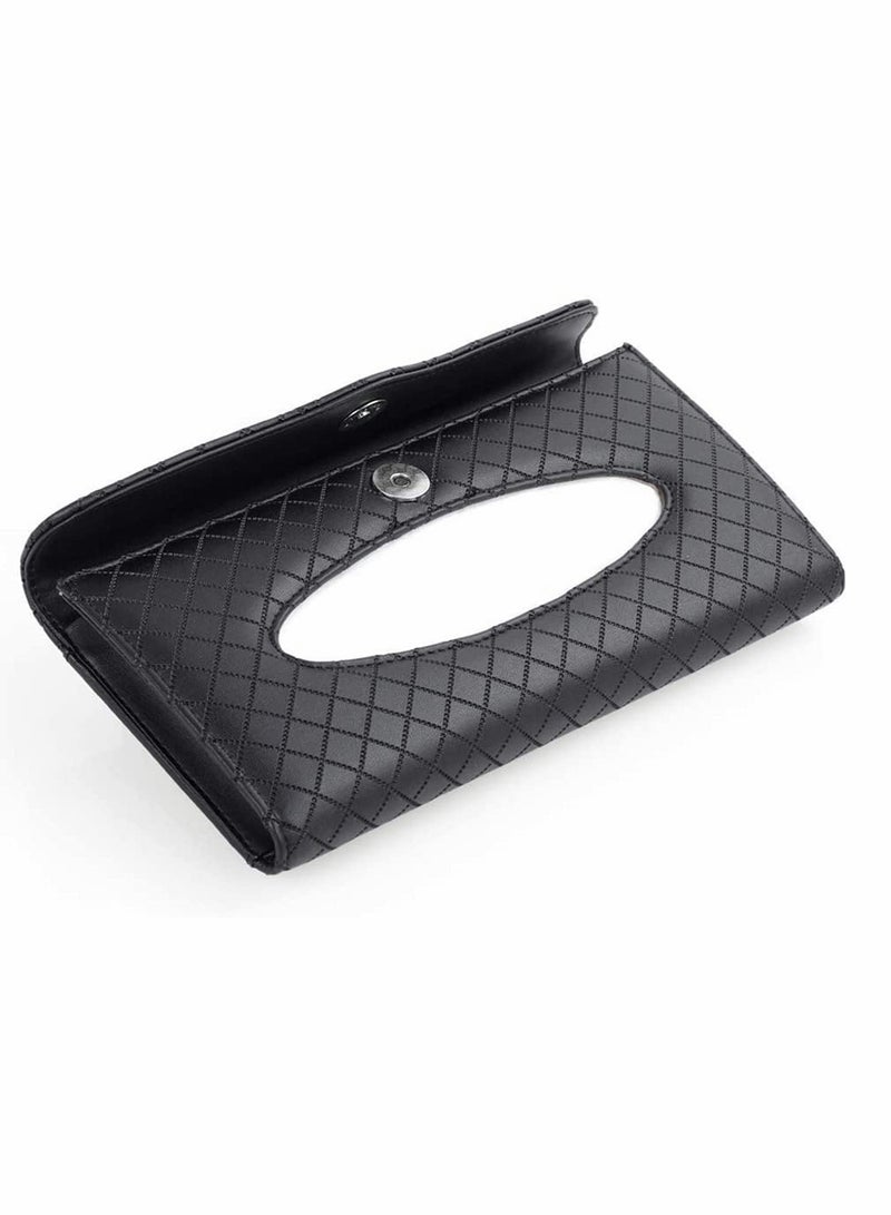 KASTWAVE Car Tissue Holder, Luxury Tissue Box Holder for Car, Sun Visor Napkin Holder, Hanging Car Tissues Holder for Car & Truck Decoration, PU Leather Backseat Car Tissue Box (Black)  - Image 3