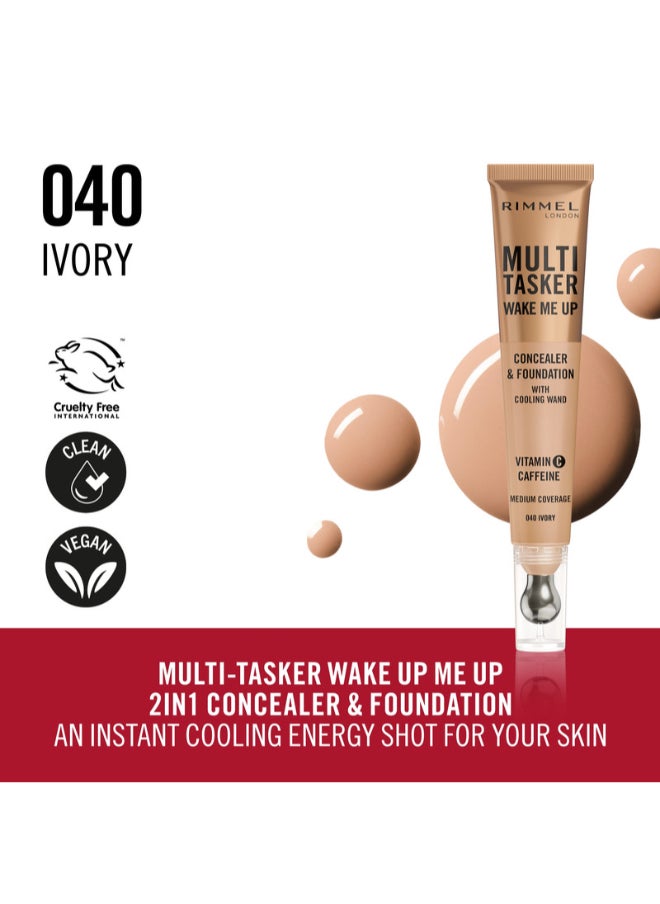 RIMMEL LONDON - Multi-Tasker Wake Me Up Concealer & Foundation - 40 - Ivory, 20ml - Image 1
