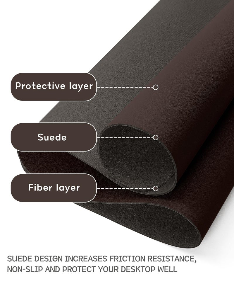 YSAGi Non-Slip Leather Desk Mat, Desk Mouse Pad, Waterproof PVC Leather Desk Table Protector, Large Desk Blotter, Easy Clean Laptop Desk Writing Mat for Office/Work/Home/Decor(Dark Brown, 23.6" x 13.7") - Image 2
