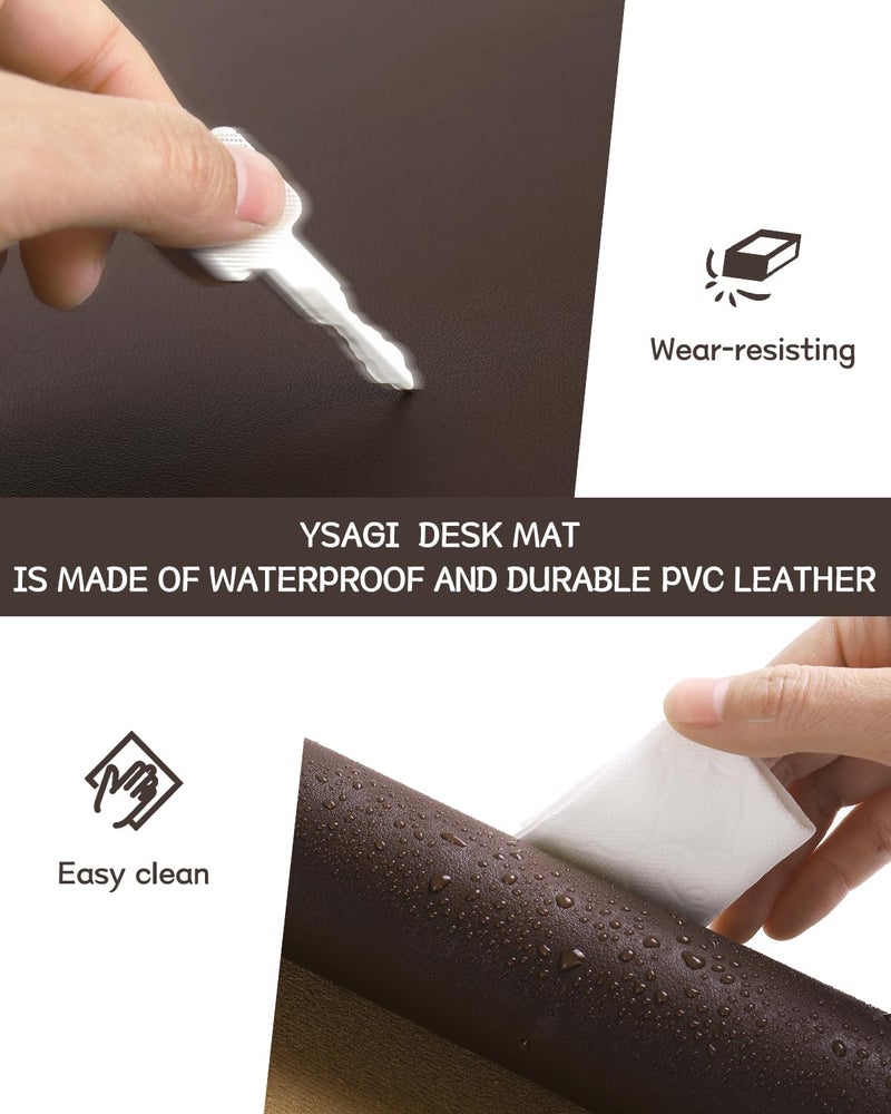 YSAGi Non-Slip Leather Desk Mat, Desk Mouse Pad, Waterproof PVC Leather Desk Table Protector, Large Desk Blotter, Easy Clean Laptop Desk Writing Mat for Office/Work/Home/Decor(Dark Brown, 23.6" x 13.7") - Image 4