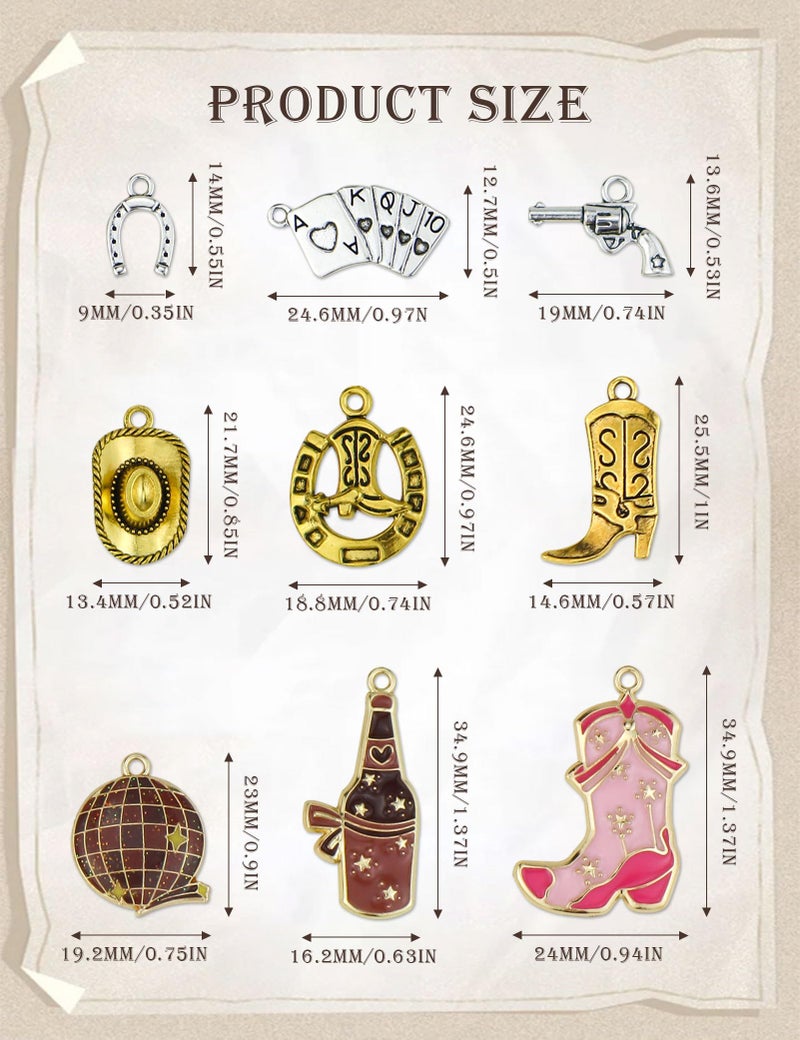 YETOOME 60pcs Western Cowboy & Cowgirl Charms for Jewelry Making, Antique Silver Gold Enamel Pendants Hat Boot Horse Cactus Trinkets for Bracelet Necklace Earrings Keychain(4 colors) - Image 2