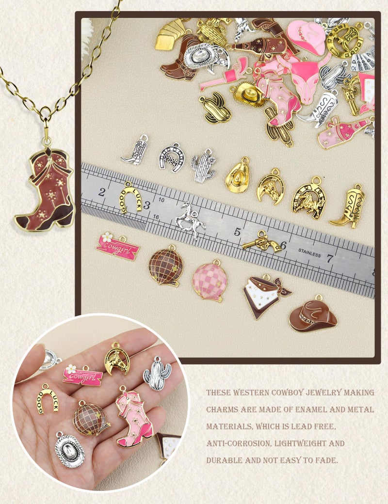 YETOOME 60pcs Western Cowboy & Cowgirl Charms for Jewelry Making, Antique Silver Gold Enamel Pendants Hat Boot Horse Cactus Trinkets for Bracelet Necklace Earrings Keychain(4 colors) - Image 4