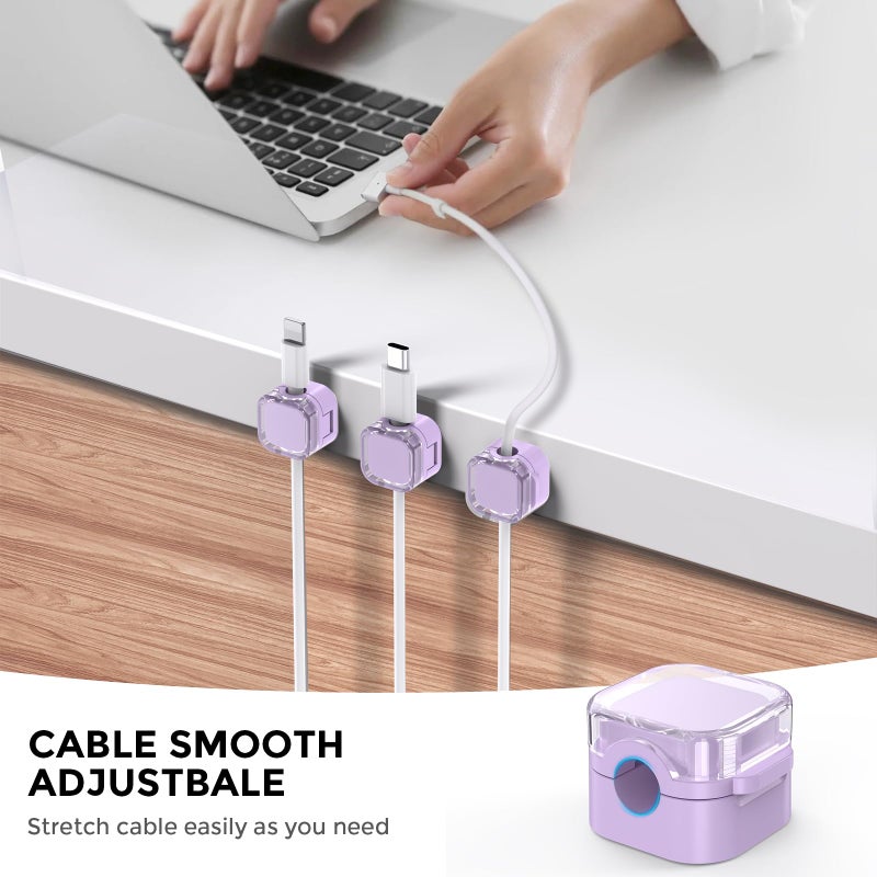 AhaStyle 6 Pack Magnetic Cable Organizer [1s Lock] Cord Holders Clips Strong Adhesive Cord Keeper [Smooth Adjustable] Hide Wire Cord Organizer for Nightstand Kitchen Car Office (Lavender) - Image 3