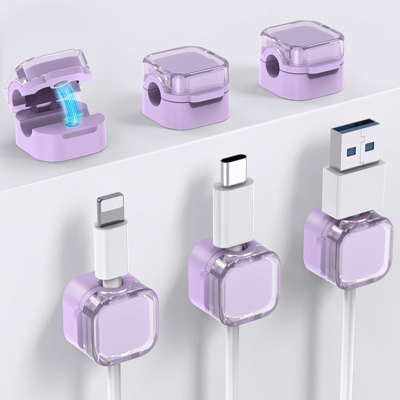 AhaStyle 6 Pack Magnetic Cable Organizer [1s Lock] Cord Holders Clips Strong Adhesive Cord Keeper [Smooth Adjustable] Hide Wire Cord Organizer for Nightstand Kitchen Car Office (Lavender) - Image 1