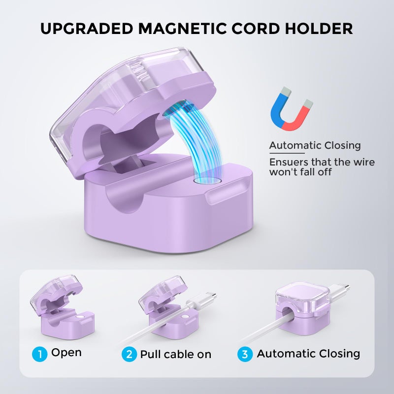 AhaStyle 6 Pack Magnetic Cable Organizer [1s Lock] Cord Holders Clips Strong Adhesive Cord Keeper [Smooth Adjustable] Hide Wire Cord Organizer for Nightstand Kitchen Car Office (Lavender) - Image 2